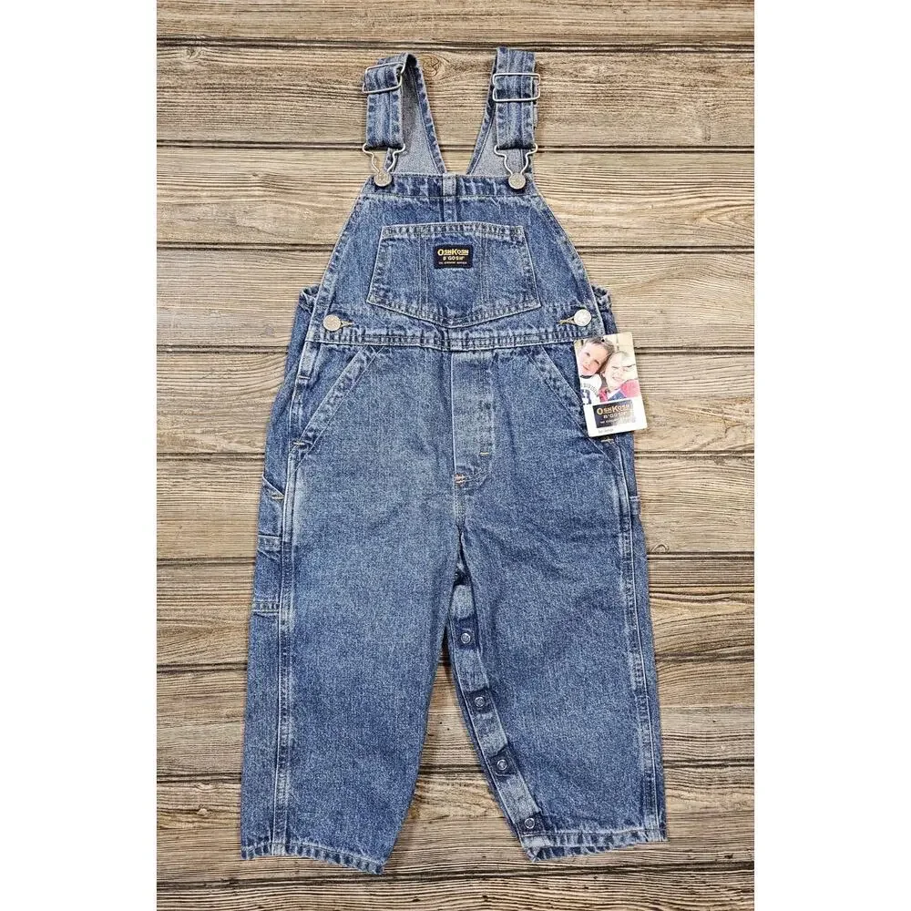 Vintage OshKosh B'Gosh Denim Carpenter Overalls 3 Toddler Vestbak Snap Legs